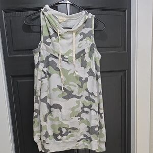 Camouflage Long Sleeve Open Shoulder Top